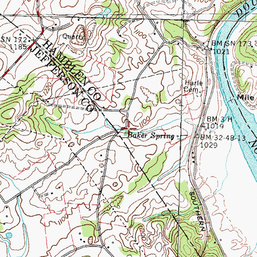 Topographic Map of Baker Spring, TN