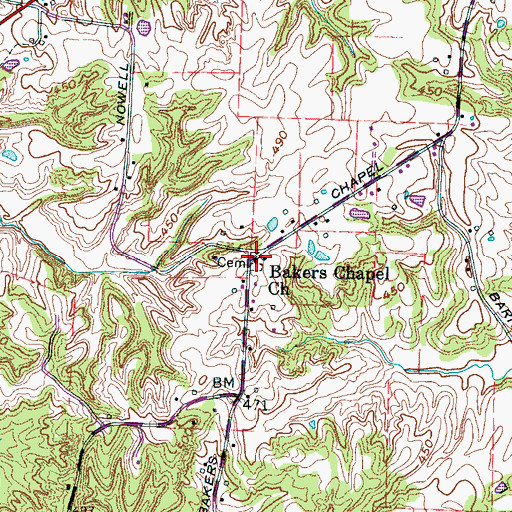 Topographic Map of Bakers Chapel, TN
