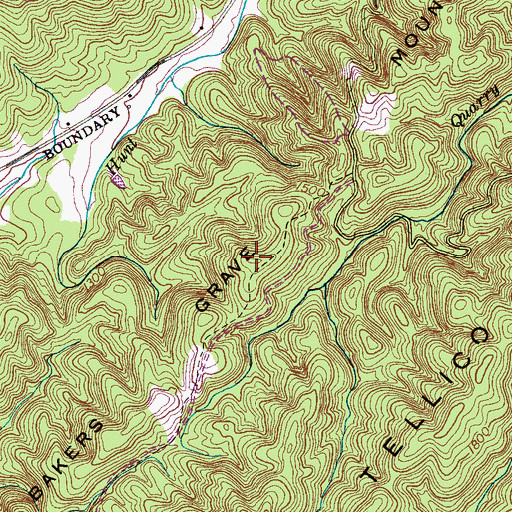 Topographic Map of Bakers Grave Mountain, TN