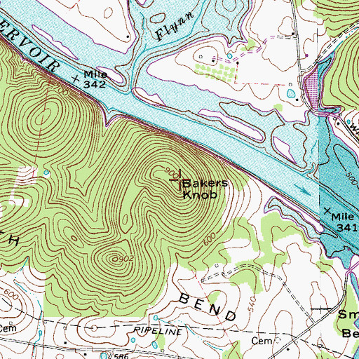 Topographic Map of Bakers Knob, TN