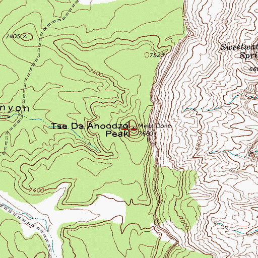 Topographic Map of Tse Da Ahoodzo Peak, AZ