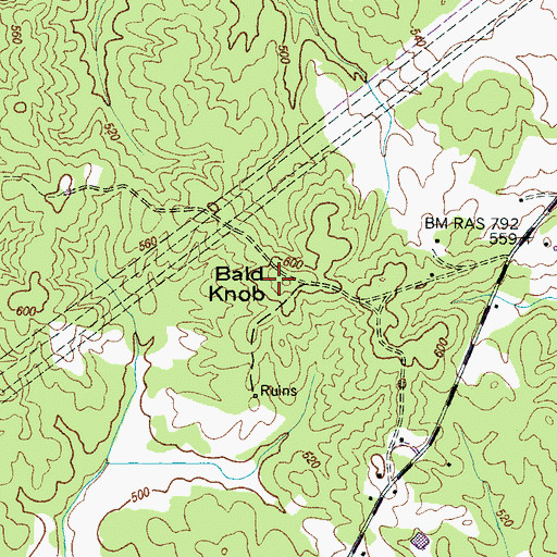 Topographic Map of Bald Knob, TN