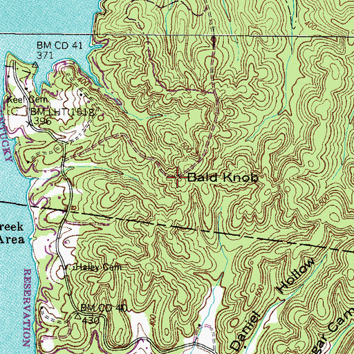 Topographic Map of Bald Knob, TN