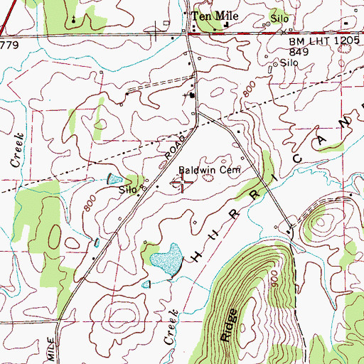 Topographic Map of Baldwin Cemetery, TN