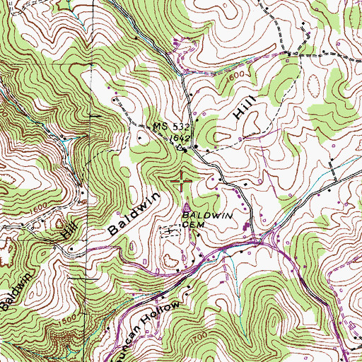 Topographic Map of Baldwin Hill, TN