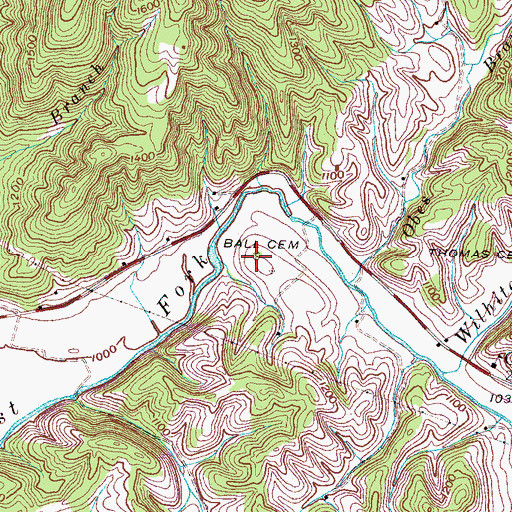 Topographic Map of Ball Cemetery, TN