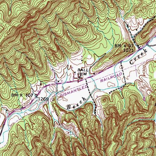 Topographic Map of Ball Cemetery, TN