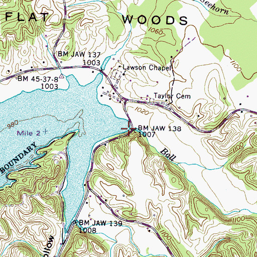 Topographic Map of Ball Creek, TN