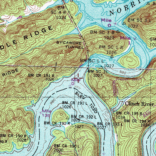 Topographic Map of Ball Creek, TN