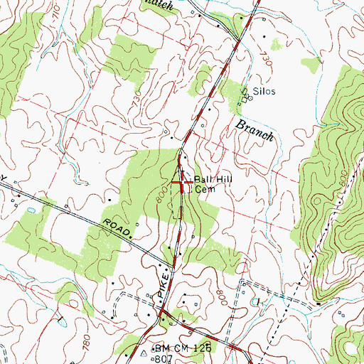 Topographic Map of Ball Hill Cemetery, TN