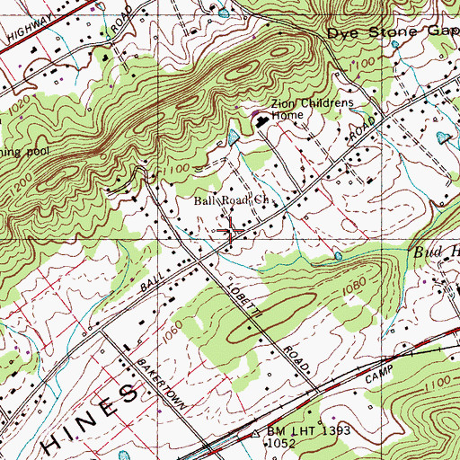 Topographic Map of Ball Road Church, TN