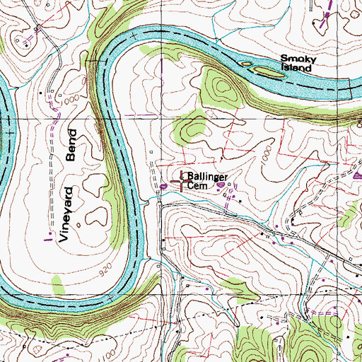 Topographic Map of Ballinger Cemetery, TN