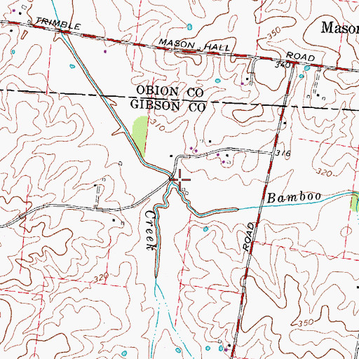 Topographic Map of Bamboo Creek, TN