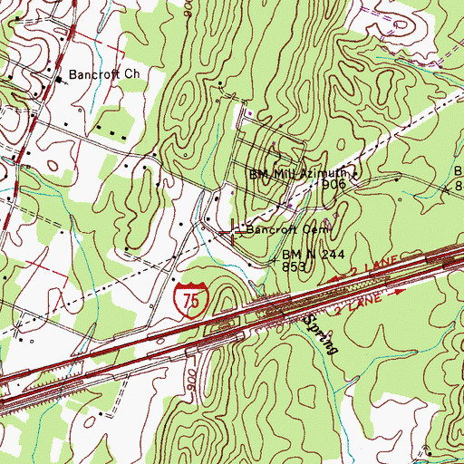 Topographic Map of Bancroft Cemetery, TN