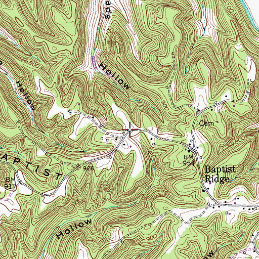Topographic Map of Baptist Ridge, TN