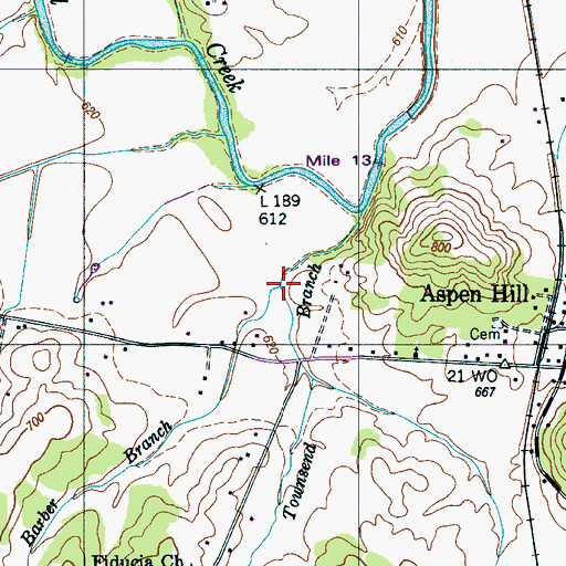 Topographic Map of Barber Branch, TN