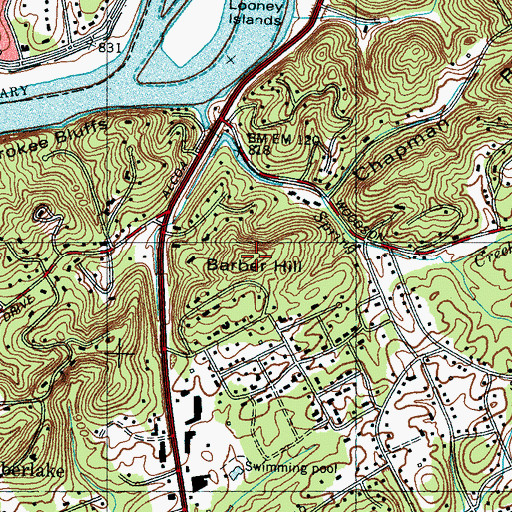 Topographic Map of Barber Hill, TN