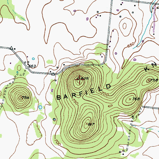 Topographic Map of Barfield Knobs, TN