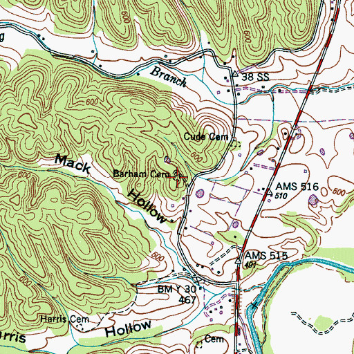 Topographic Map of Barham Cemetery, TN