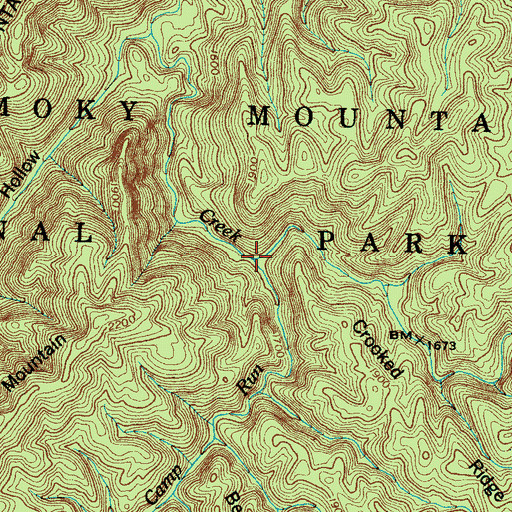 Topographic Map of Bark Camp Run, TN