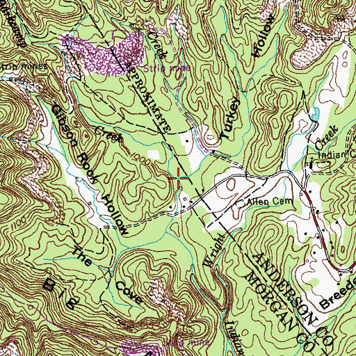 Topographic Map of Barkcamp Creek, TN