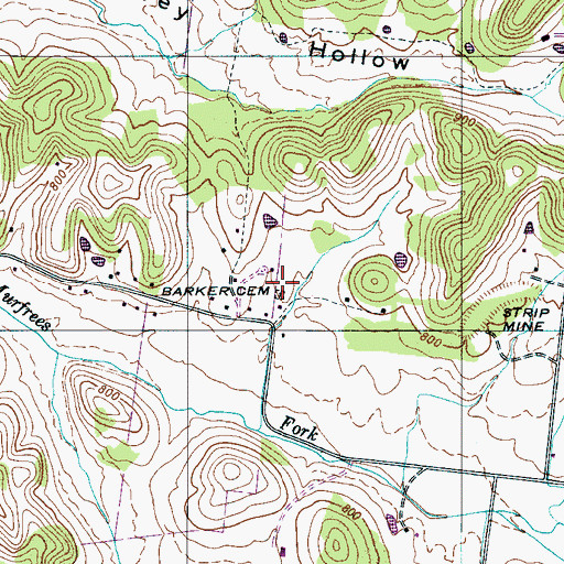 Topographic Map of Barker Cemetery, TN