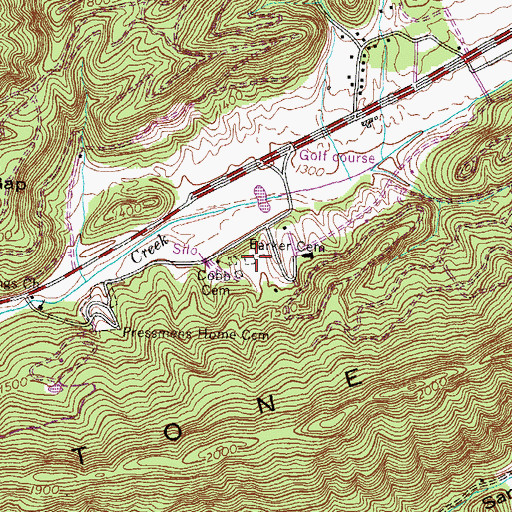 Topographic Map of Barker Cemetery, TN