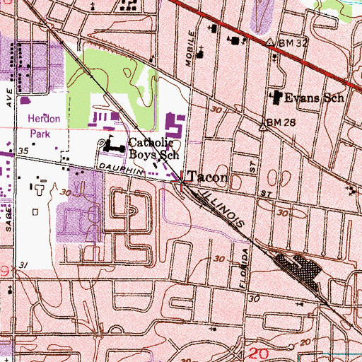 Topographic Map of Tacon, AL