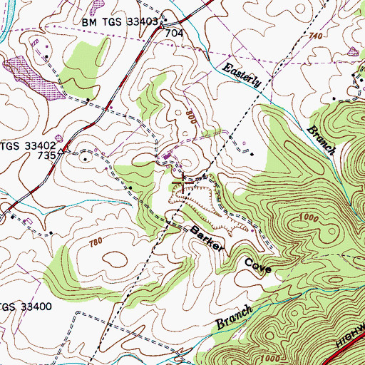 Topographic Map of Barker Cove, TN