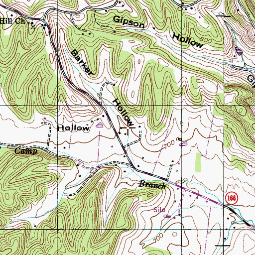 Topographic Map of Barker Hollow, TN