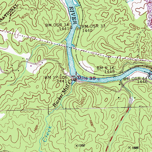 Topographic Map of Barker Mill Creek, TN