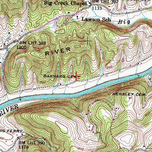 Topographic Map of Barnard Cemetery, TN