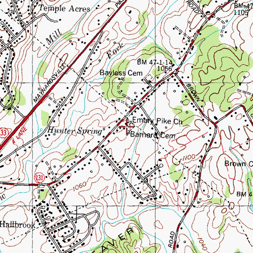 Topographic Map of Barner Cemetery, TN