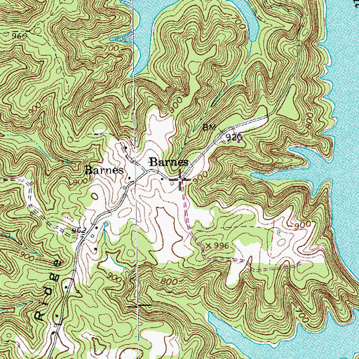 Topographic Map of Barnes, TN