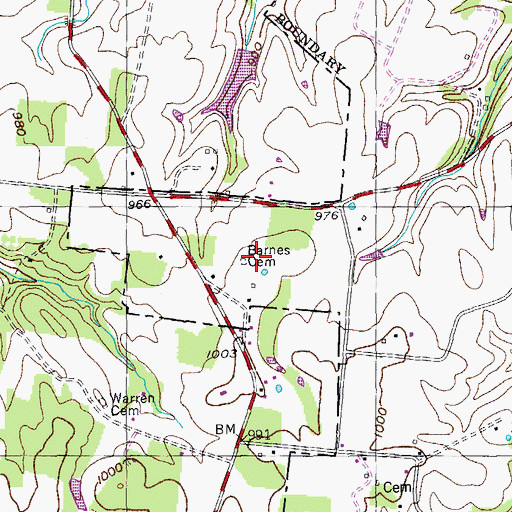 Topographic Map of Barnes Cemetery, TN