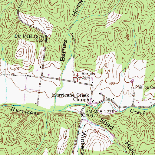 Topographic Map of Barnes Cemetery, TN