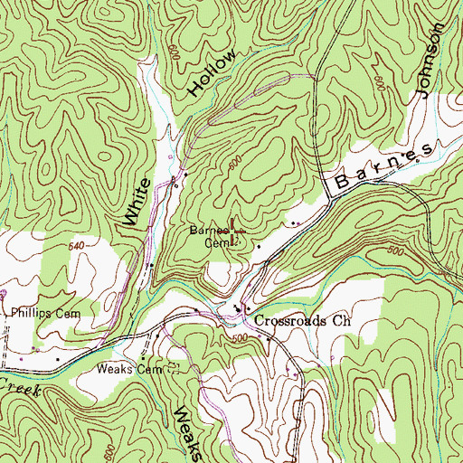 Topographic Map of Barnes Cemetery, TN