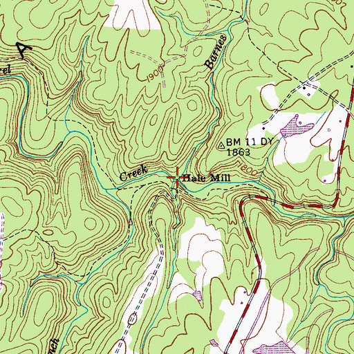 Topographic Map of Barnes Creek, TN