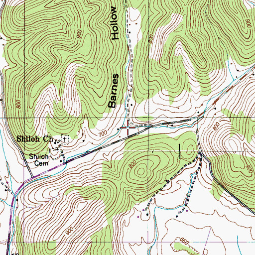 Topographic Map of Barnes Hollow, TN