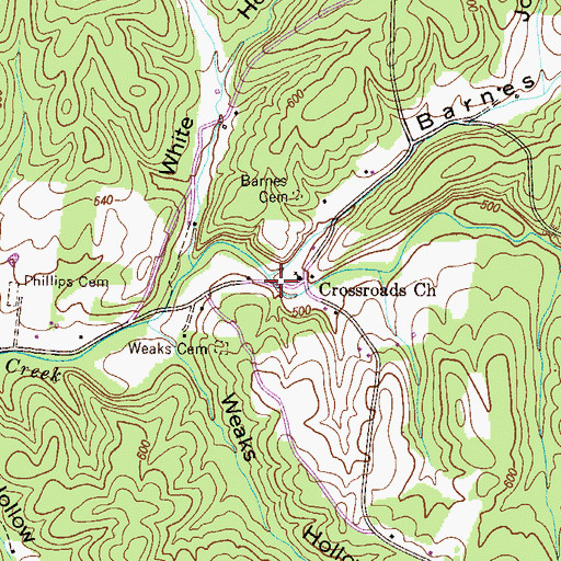 Topographic Map of Barnes Hollow, TN