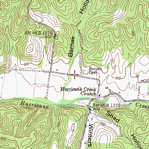 Topographic Map of Barnes Hollow, TN