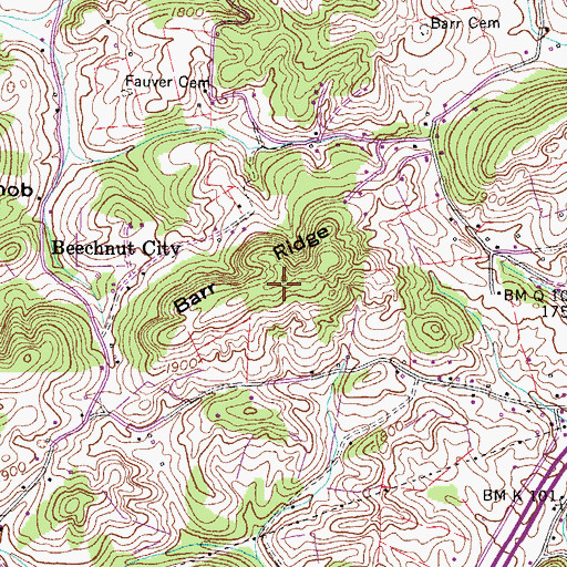 Topographic Map of Barr Ridge, TN