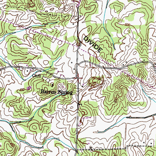 Topographic Map of Barren Spring, TN