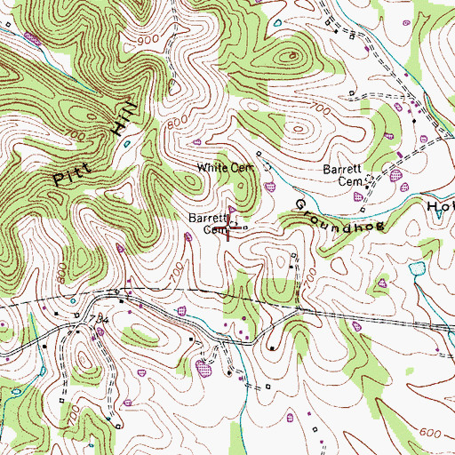 Topographic Map of Barrett Cemetery, TN
