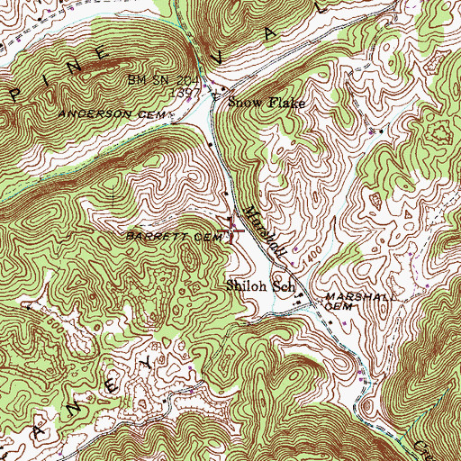 Topographic Map of Barrett Cemetery, TN