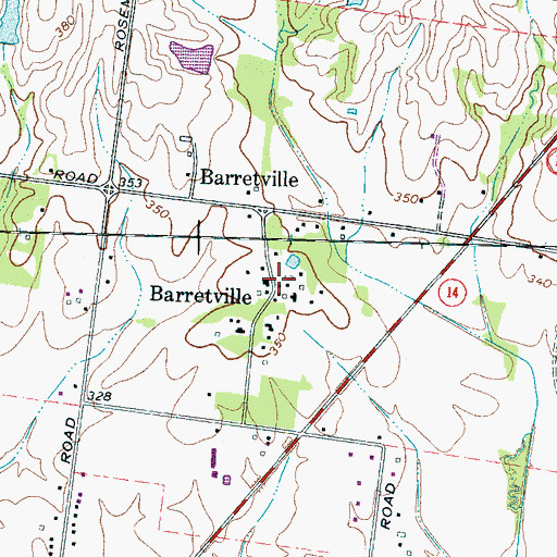 Topographic Map of Barretville, TN