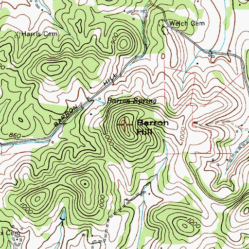 Topographic Map of Barron Hill, TN