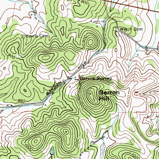 Topographic Map of Barron Spring, TN