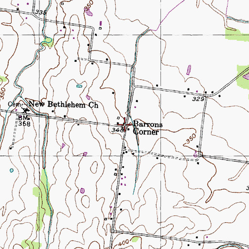 Topographic Map of Barrons Corner, TN