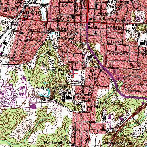 Topographic Map of Barton Field, TN